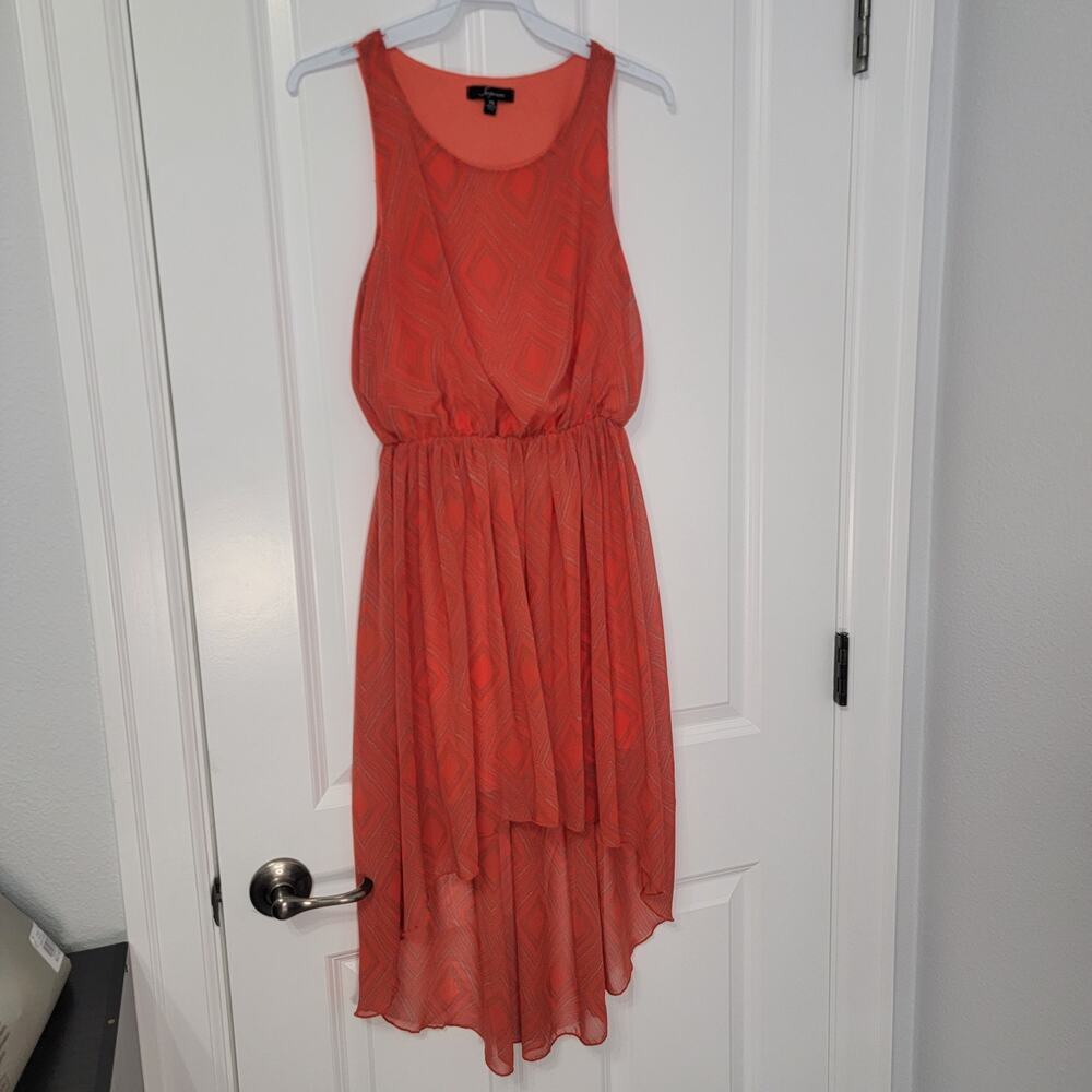 Soprano Orange Hi-lo Geometric Pattern Dress, Size XS